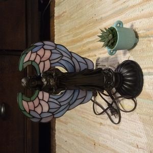 Vintage faux stain glass Angel lamp